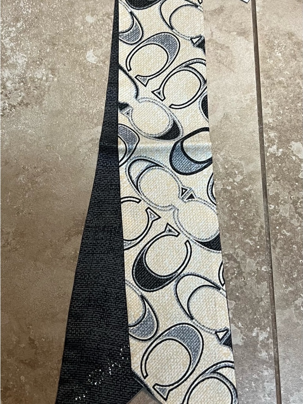 Coach Signature Silk Scarf in Cream, Black and Gray
